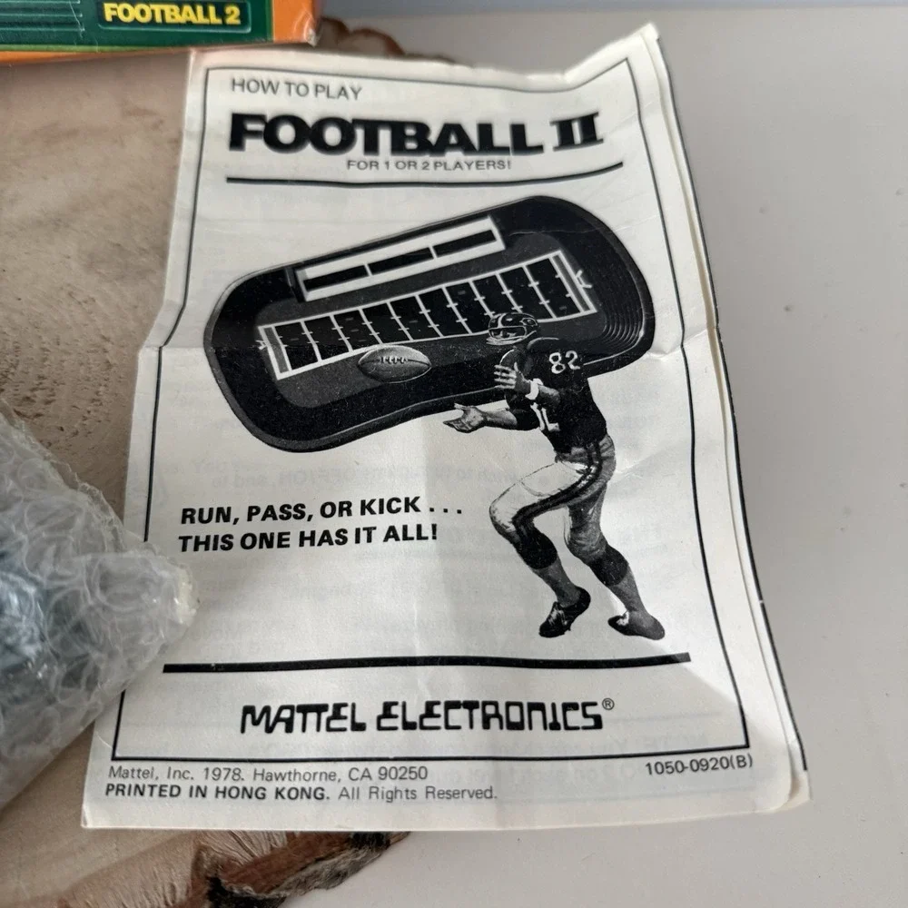 Vintage 1978 Mattel Electronics FOOTBALL 2 Game w/ Original Box & Instructions.